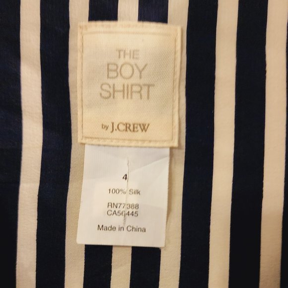 J.Crew 100% Silk  Navy & Cream Striped Button Down Top Size 4 - Picture 6 of 14